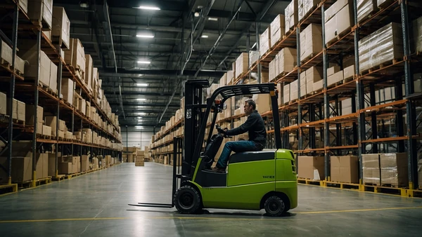 Chariot élévateur dans un grand entrepôt de logistique